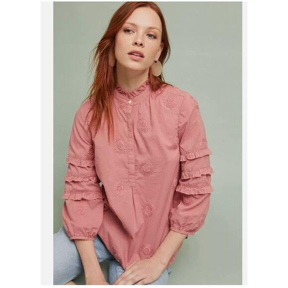 Isabella Sinclair Tops - Isabella Sinclair Anthropologie Sunflower Embroidered Blouse Top Pink Medium
